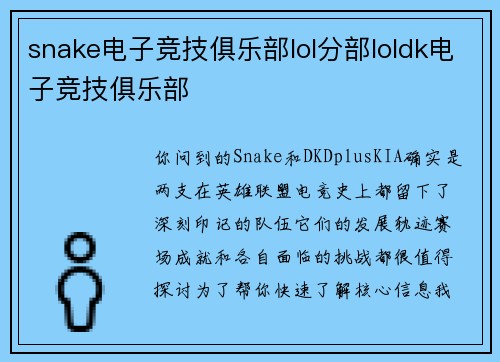 snake电子竞技俱乐部lol分部loldk电子竞技俱乐部